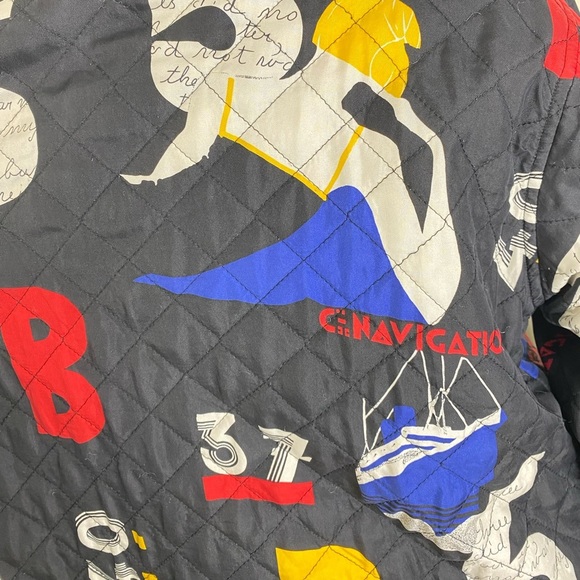 VINTAGE 100% SILK QUILTED PATTERNED NAUTICAL BUTTON UP JACKET WITH MATCHING SASH - Picture 15 of 17